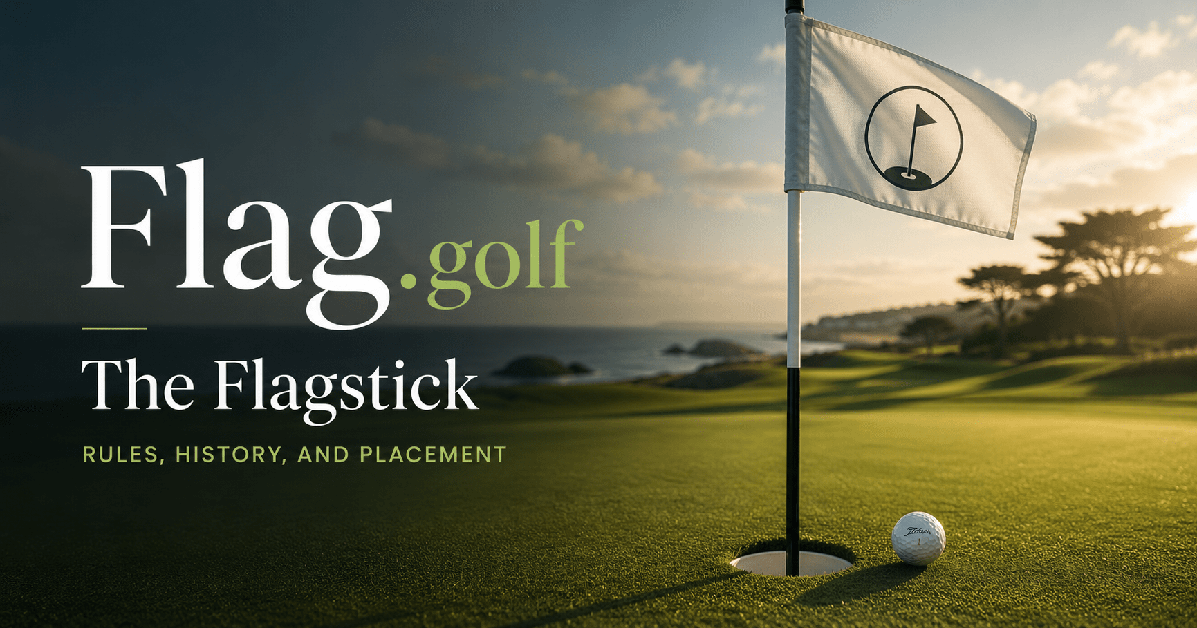 Flag.golf branded card - The flagstick, or pin: golf's aiming point, a defined Rules term, and the subject of a landmark 2019 rewrite.
