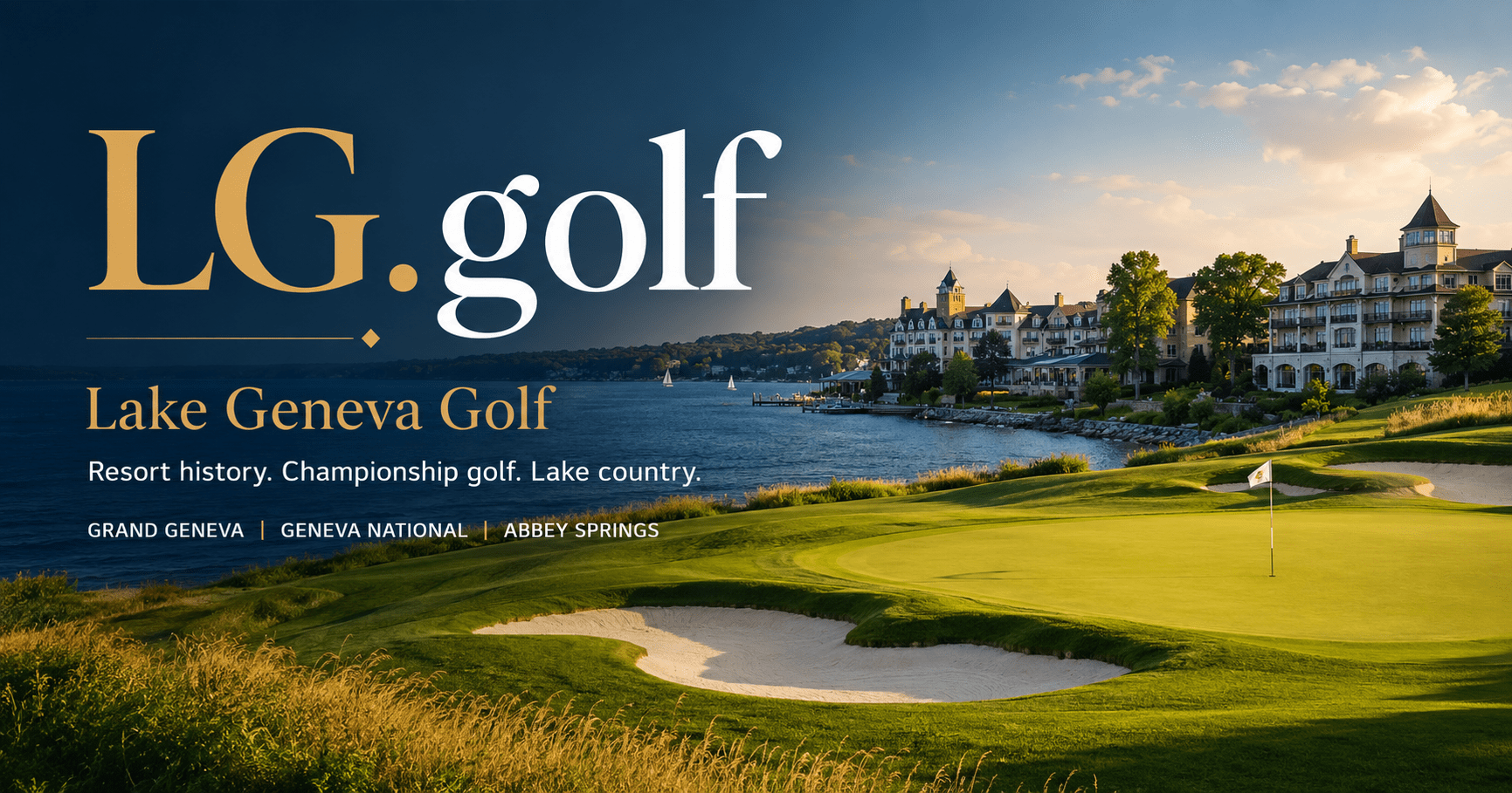 LG.golf branded card - A two-letter .golf domain; short and rare, though 'LG' is not an established shorthand for Lake Geneva.