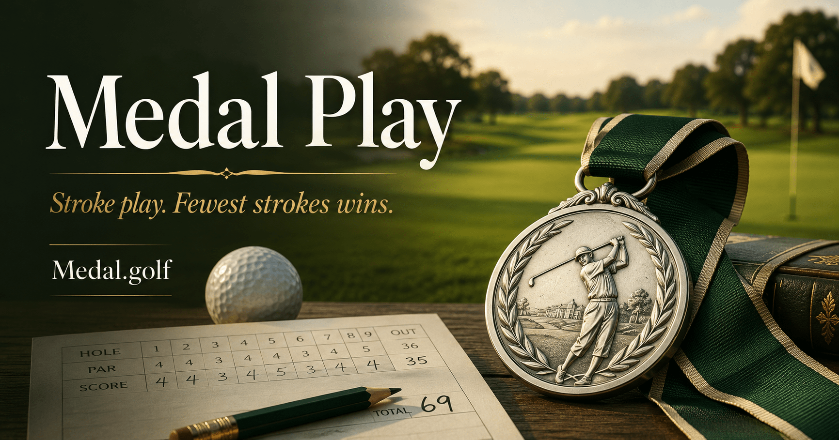 Medal.golf branded card - Medal play: golf's original name for stroke play, born from the silver and gold medals of the earliest clubs.
