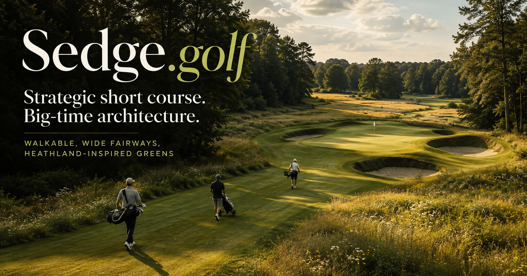 Sedge.golf branded card - Sedge Valley: Tom Doak's walking-only round through Wisconsin meadow and woods, hole by hole.
